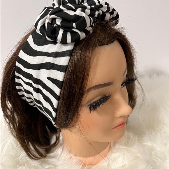 Headband zebra print fabric costumade black white color - Picture 4 of 5